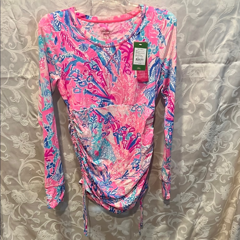 Lilly Pulitzer Ruched Pink and Blue Blouse
